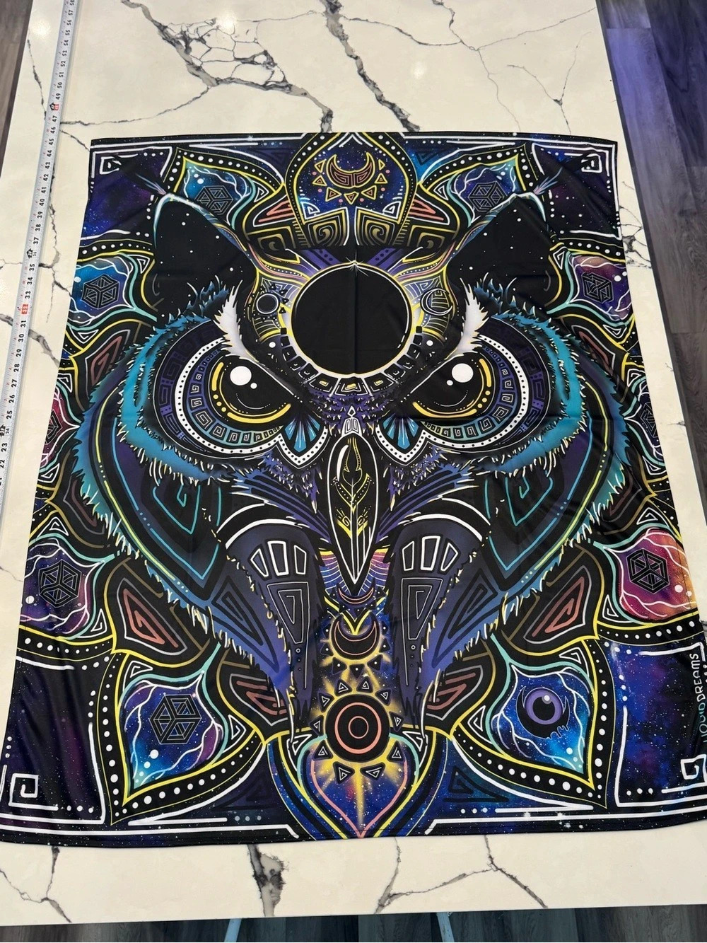 Liquid Dreams Psychedelic Owl Tapestry Blue & Black